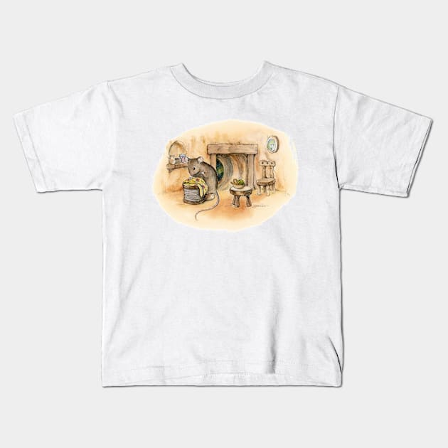 Little seamstress Mouse in the old log house Kids T-Shirt by Simon-dell